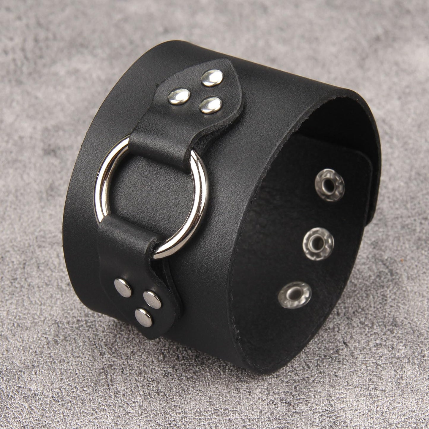Jeilwiy Mens Cuff Bracelet Punk Rock Bracelets Black Leather Bracelet for Men Women Plain Punk Leather Snap Bracelets