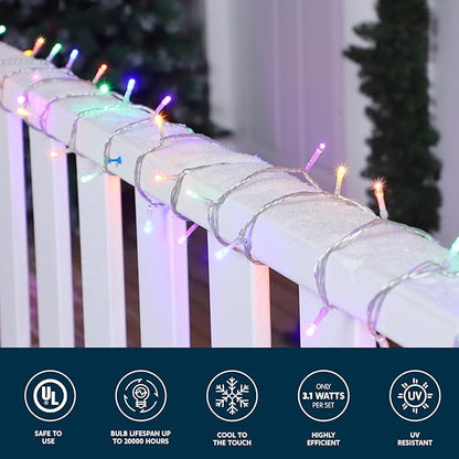 JOYIN 66FT Connectable Christmas String Lights Clear Wire, 8 Modes 200 LED Twinkle Fairy Lights for Indoor Outdoor, Christmas Tree, Classroom, Bedroom, Yard, Patio, Party Decor (Multicolor)