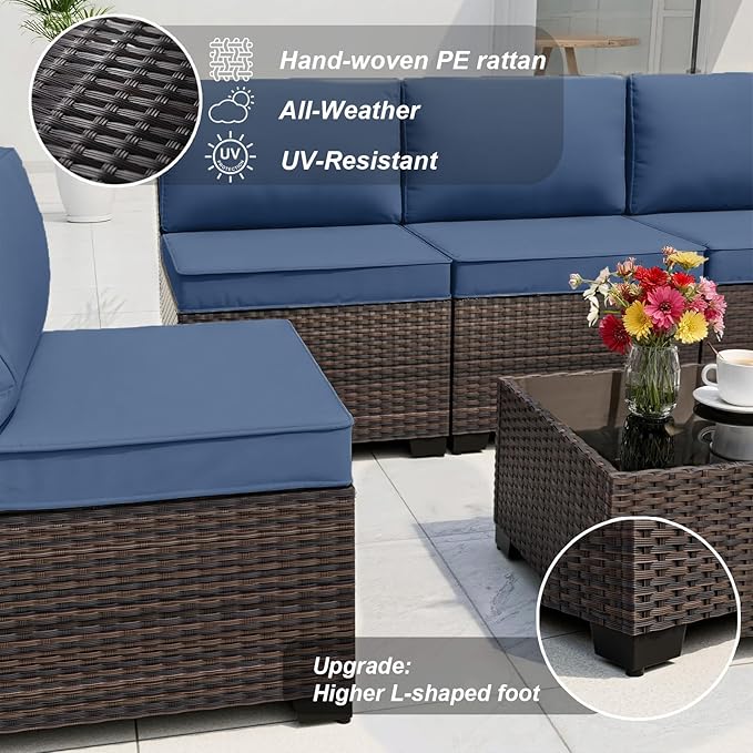ALAULM 11 Pieces Patio Furniture Set with 2 Swivel Chairs Patio Furniture Outdoor Sectional Sofas with 55000 Gas Fire Pit Patio Conversation Set w/8 Cushions-Grey