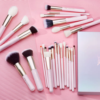 Jessup Brand 25pcs Professional Makeup Brush Set Beauty Cosmetic Foundation Powder Blusher Eyeshadow Blending Highlight Concealer Natural-Synthetic Hair Brushes Set (Pearl White/Silver)