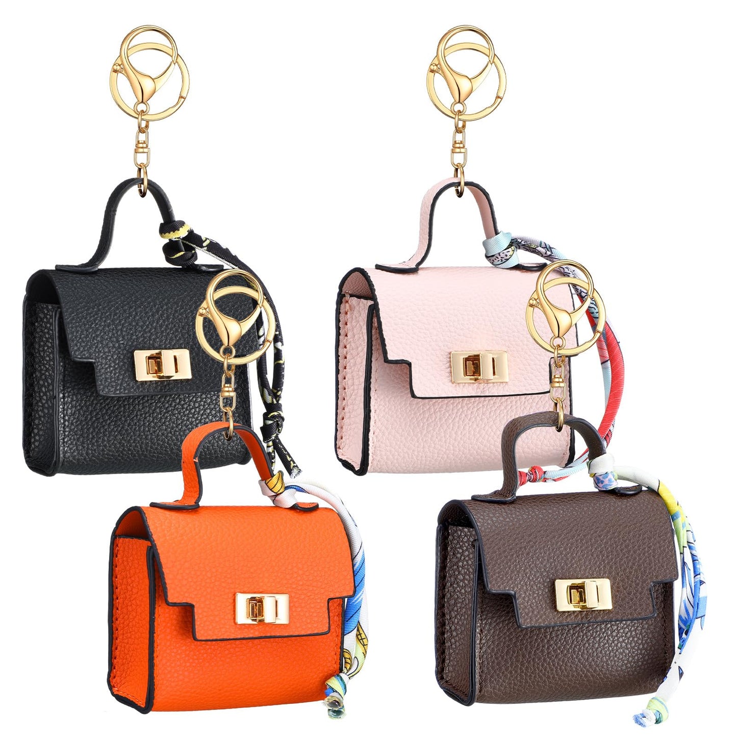 Tondiamo 4pcs Mini Backpack Keychain Coin Purse Keychain Mini Bag Pendents PU Leather Makeup Bag Change Pouch Cute Twist Lock Key Pocket Lipstick Bags for Women Headset Data Cable Organizer Gifts
