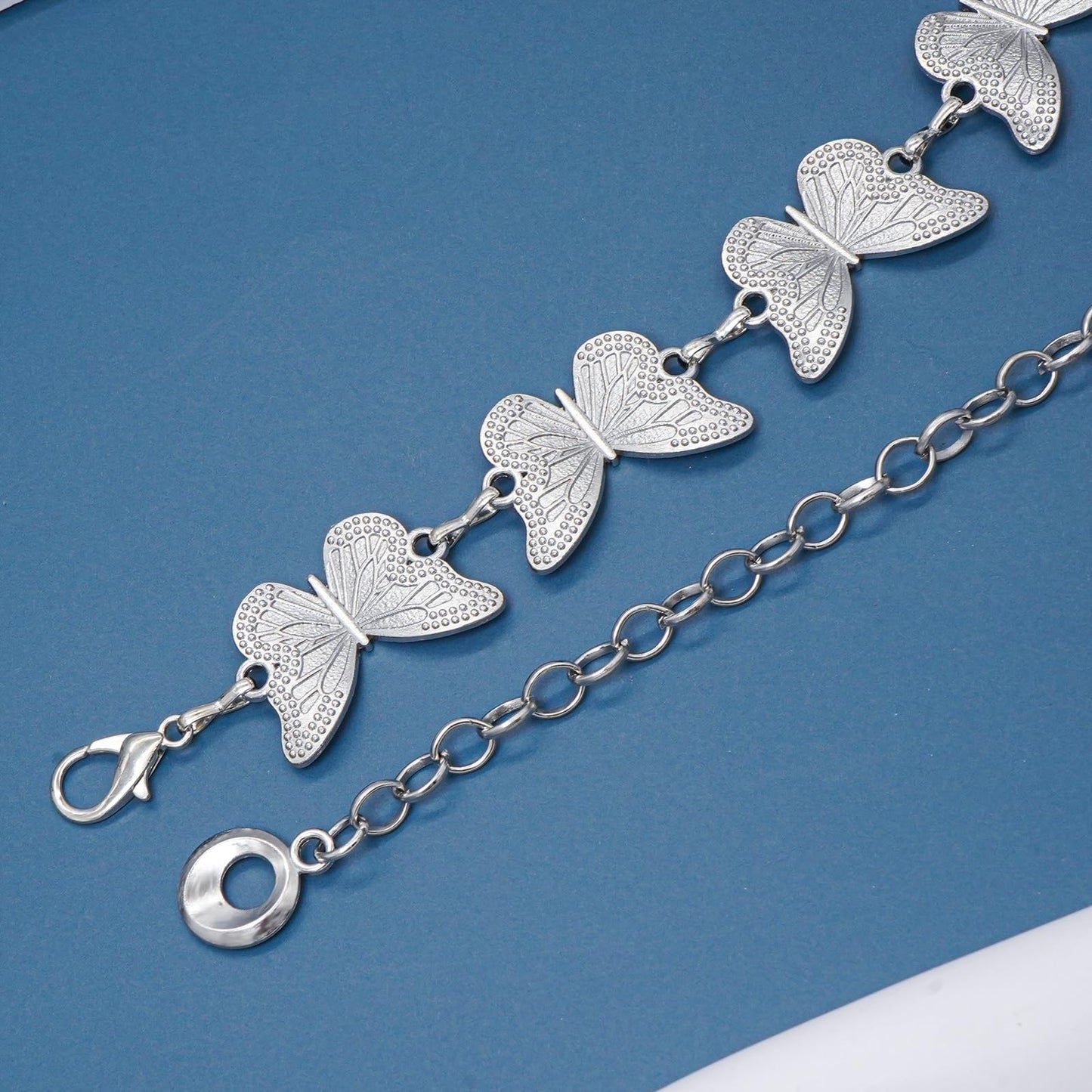 Putcuku Waist Chain Belts for Women Adjustable Belly Chain Fashion Metal Link Chain for Dresses (Butterfly Silver-XL)