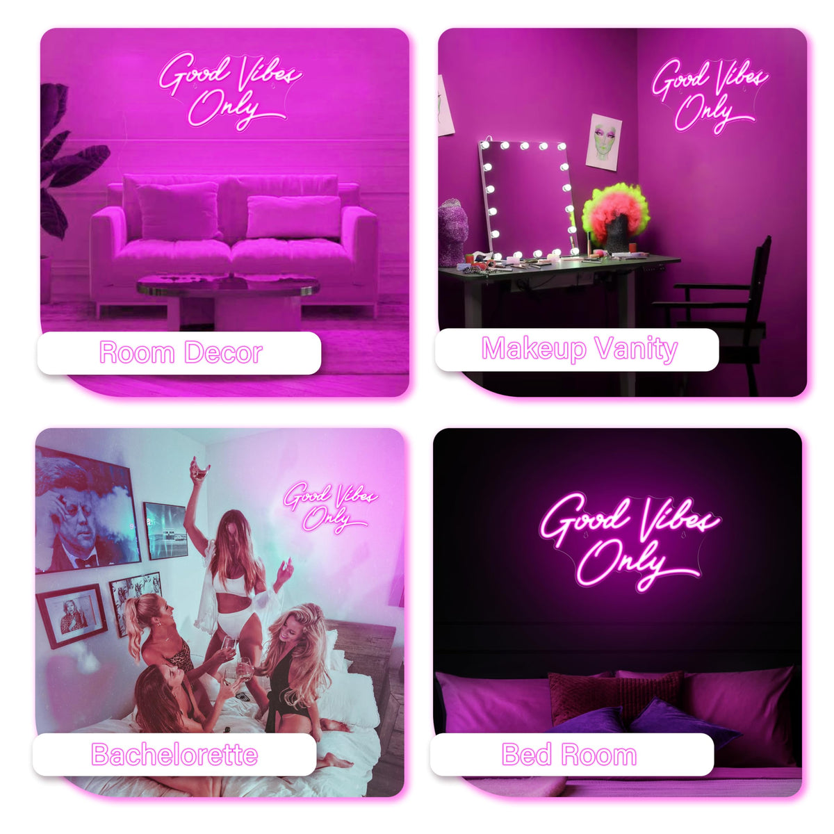 Kavaas Good Vibes Only Neon Signs for Wall Decor 17.7" x 9.9" | Pink Good Vibes Only LED Sign for Bedroom, Party, Bar, Salon - Best Gifts for Birthday, Christmas
