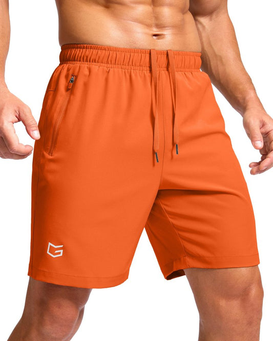 G Gradual Men's Athletic Running Shorts with Zipper Pockets Quick Dry 7"/ 5"/ 9" Workout Gym Shorts for Basketball Hiking(Orange,7M)
