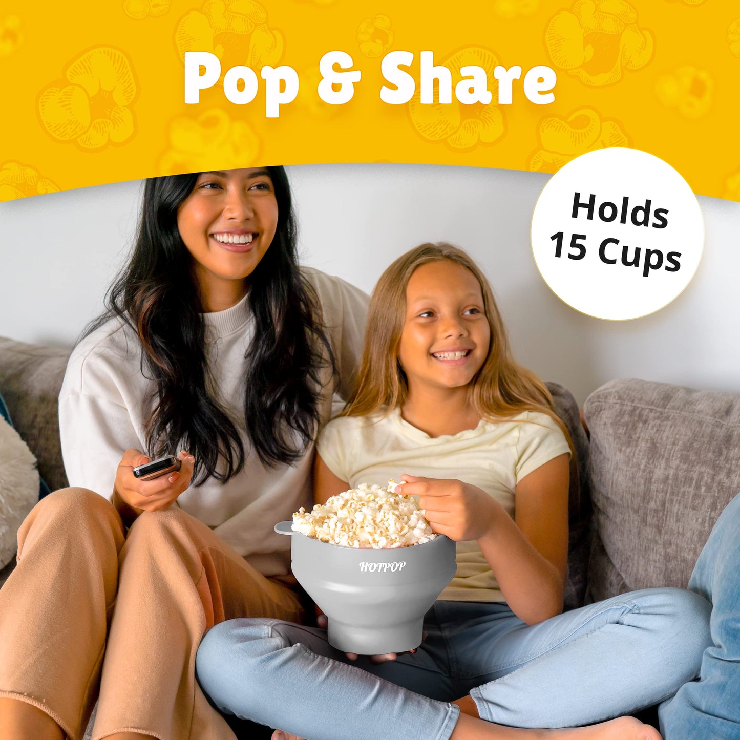 The Orginal HotPop Silicone Popcorn Maker - Microwave Popcorn Popper with Handles - Collapsible Bowl, Heat-Resistant, Easy to Clean, Ideal for Family Movie Nights, 15-Cup Capacity - Red