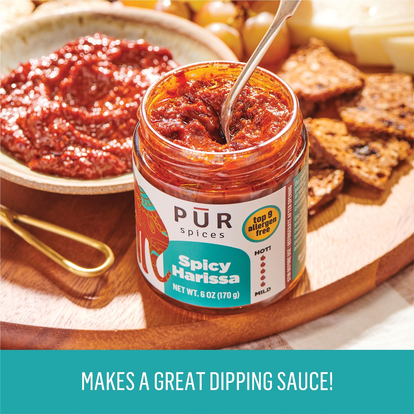 PUR Spices Original Spicy Harissa Paste I Hot Sauce for Cooking and Dipping I Spicy Chili Pepper and Garlic Paste | Middle Eastern Inspired | Plant Based, Gluten Free, No Sugar Added, Preservative and Additive Free I 6oz Jar