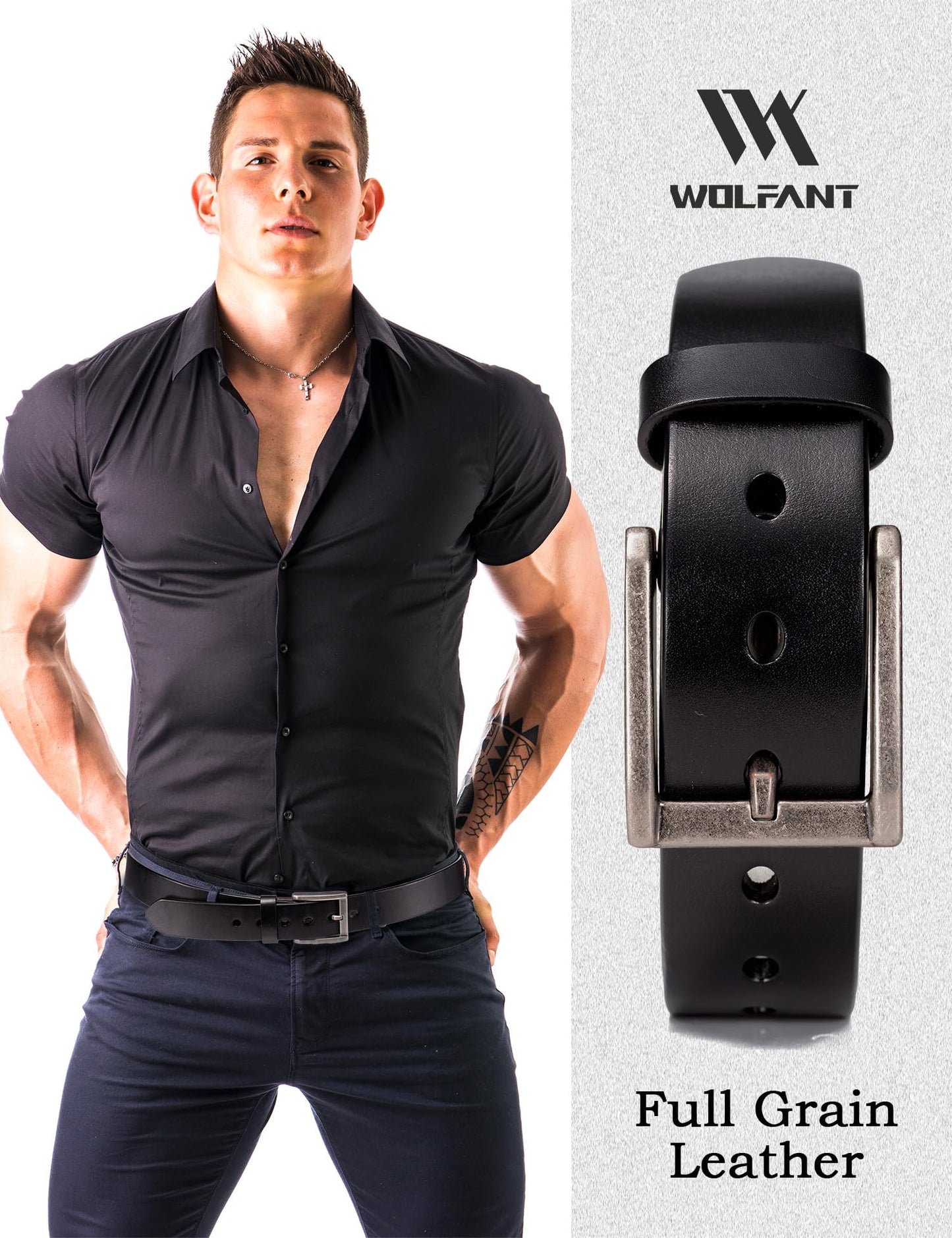 WOLFANT Thicken Full Grain Heavy Duty Belts for Men,100% Italian Real Solid Leather