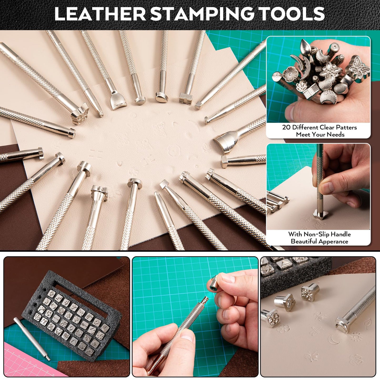 Nicpro 160PCS Upgrade Leather Tooling Kit Leather Working Tools Kit with Storage Handbag, Professional Leather Making Craft Tools Kit for Stamping Sewing Carving Cutting Punching Leather Working