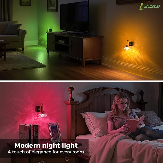 L LOHAS LED Night Lights Plug into Wall,10-Color Changing RGB Floral Night Lights, Dusk to Dawn,3 Brightness Levels,Rotatable Plug in Nightlight for Bedroom, Nursery, Hallway, Gift