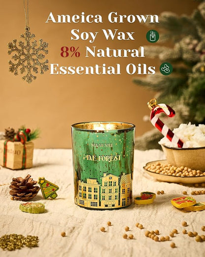 M&SENSE Pine Forest Christmas Candles, Large Winter Scented Soy Candles, Cracking Wooden Wick 18oz 100 Hours Long Lasting Clean Burn, Luxury Holiday Gifts for Relaxation, Stress Relief