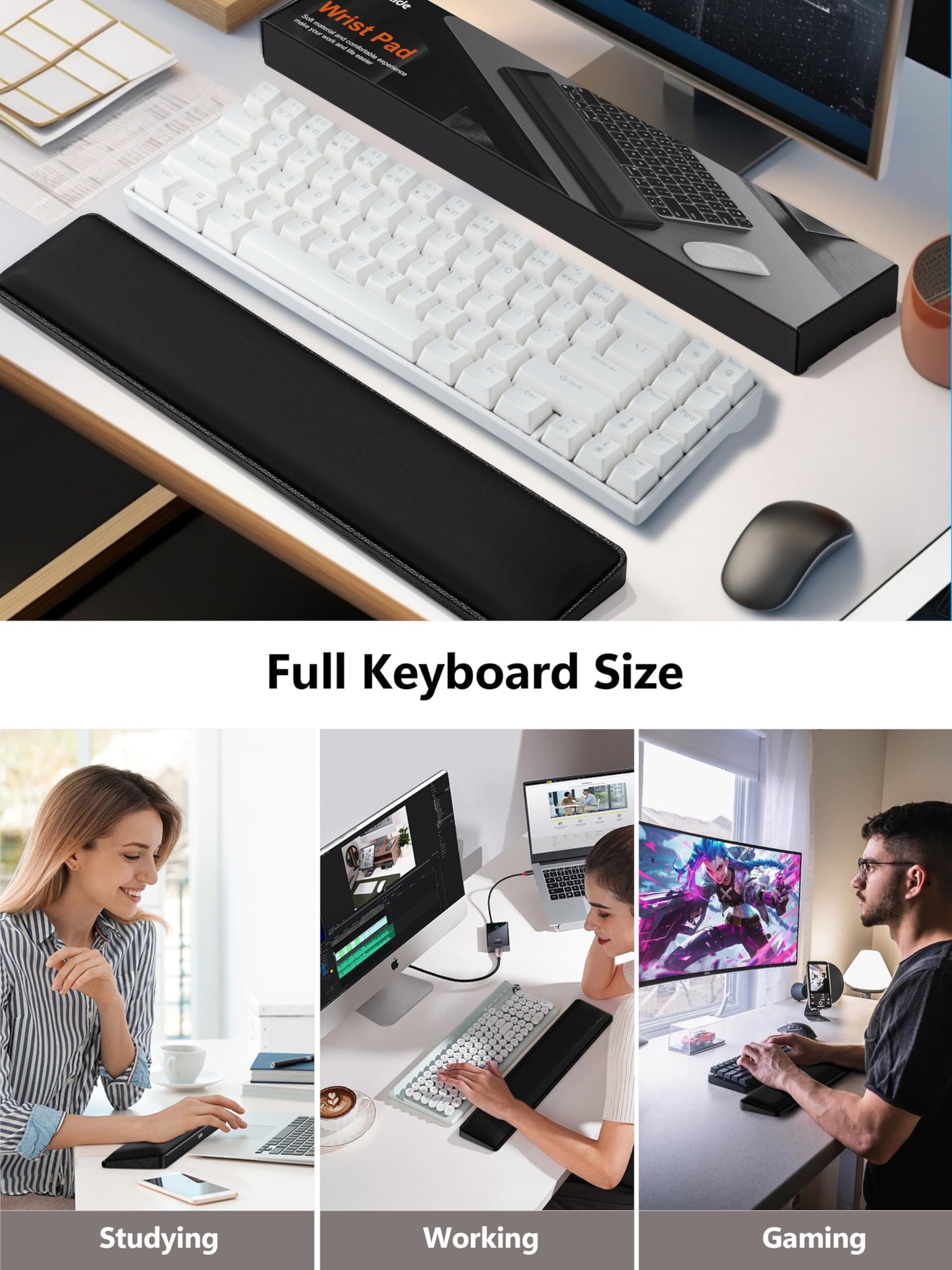 TopMade Keyboard Wrist Rest, Cooling Gel & Upgrade Soft Memory Foam Design Wrist Support for Keyboard, Full-Size Keyboard Hand Rest Pad, Ergonomic Palm Rest for for Long Hours of Work, Gaming, Black