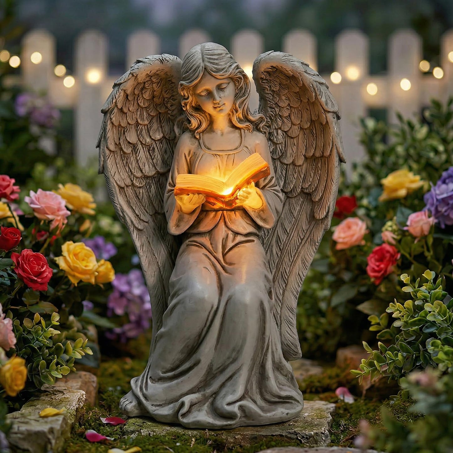 Angel Statue for Garden - 7.88 inches Guardian Solar Garden Statue, Gardening Gifts for Mom Grandma Lawn Ornaments Figurines for Outdoor Decor