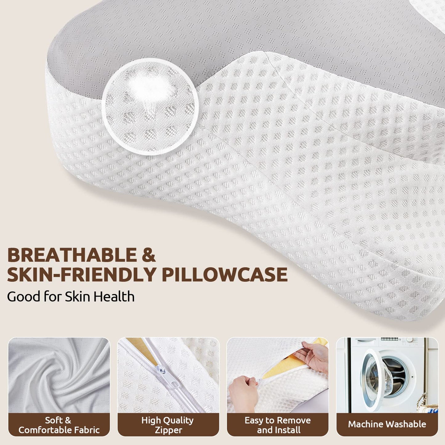 DONAMA Cervical Neck Pillow for Pain Relief,Odorless Contour Memory Foam Pillows with Cooling Pillowcase Cozy Sleeping, Orthopedic Ergonomic Bed Pillows for Side Back Stomach Sleepers