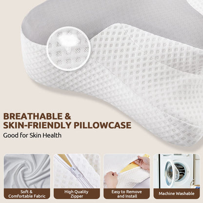 DONAMA Cervical Neck Pillow for Pain Relief,Odorless Contour Memory Foam Pillows with Cooling Pillowcase Cozy Sleeping, Orthopedic Ergonomic Bed Pillows for Side Back Stomach Sleepers