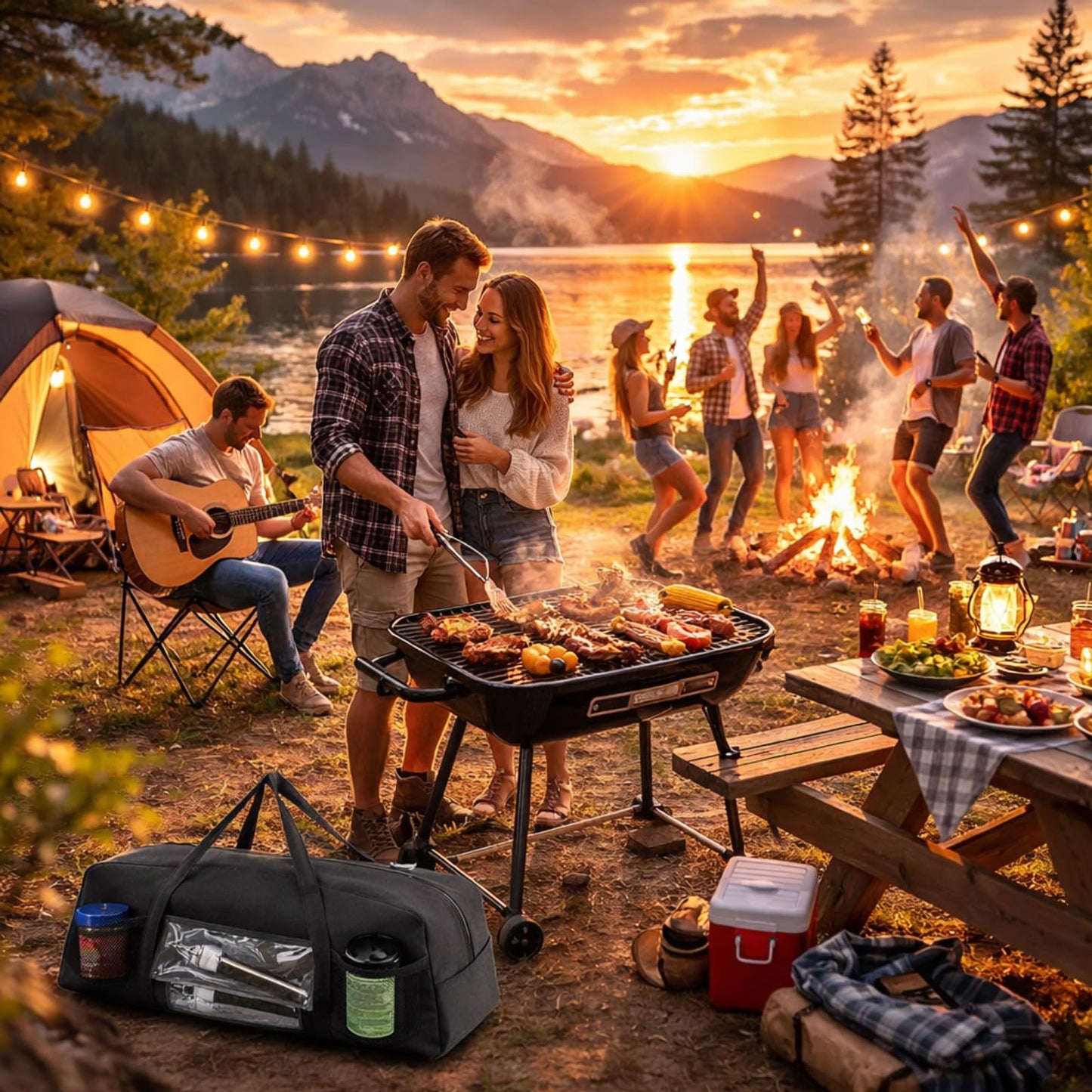 Vexillum Portable Grill Tool Storage Bag – Large BBQ Utensil Organizer for Grilling & Camping, Waterproof & Stain-Resistant Fabric with Pockets, Barbecue Accessories Case Container (22"x6.5"x7.2")