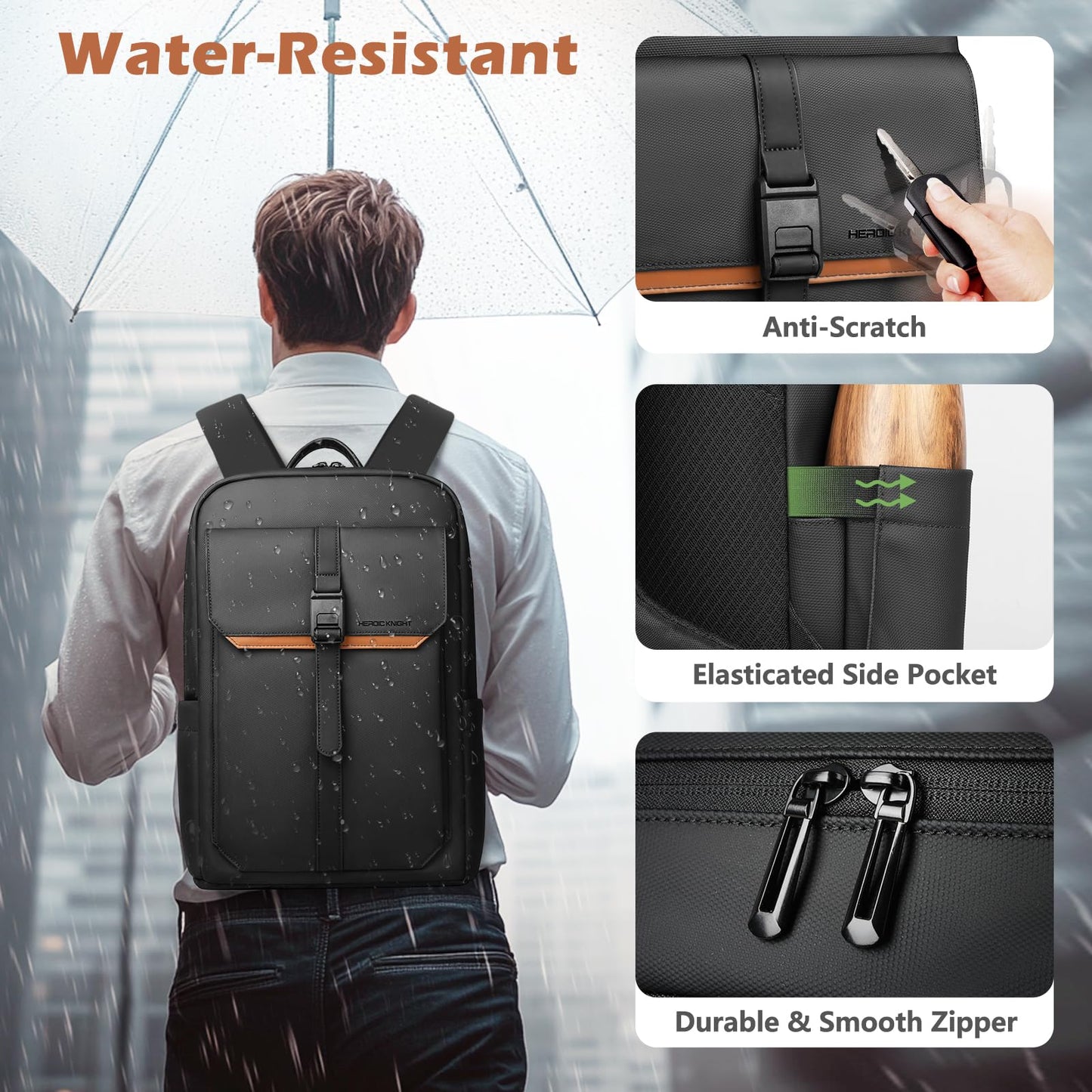 hk Slim Laptop Backpack for Men Women, Lightweight Business Backpacks 15.6 Inch Water-resistant Computer Bag for College Work Daily