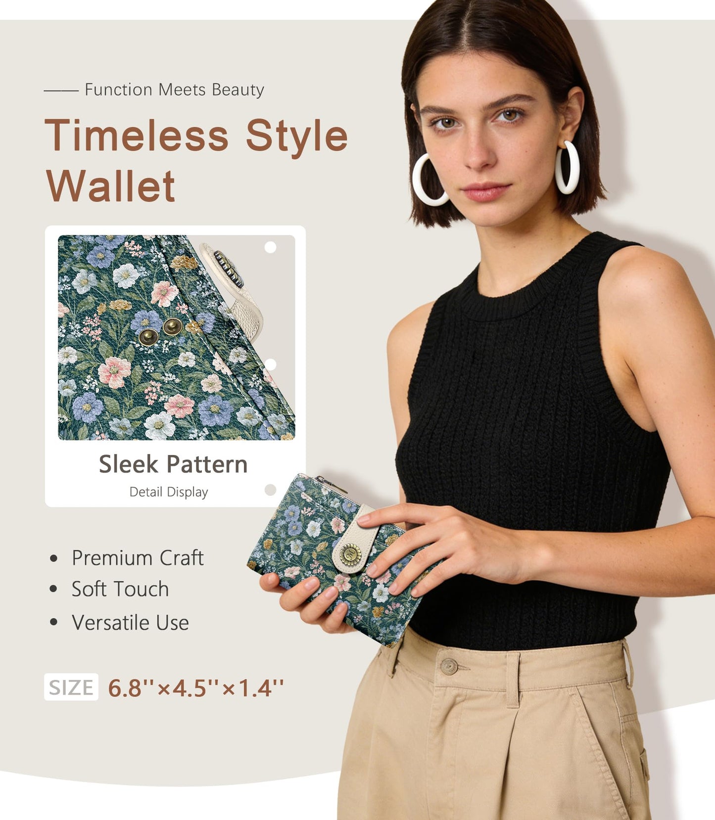 Flower Wallet Women RFID Blocking Bifold, Cute Passport Holder, Zipper Coin Pocket, Credit Card Holder, Travel billfold, PU Leather, Clutch, Cash Purse, Pen Holder, Gift for Woman Ladies Female Girls
