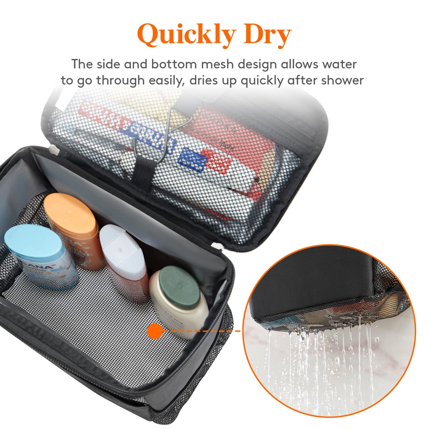Lifewit Mesh Shower Caddy Bag Portable College Dorm Room Essentials Caddy Tote Basket for Bathroom, Gym, Travel, Camping Quick Dry Hanging Shower Organizer Toiletry Bag for Women Wen, Medium, Black