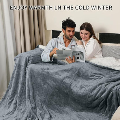 Heated Blanket King, Dual Control Electric Blanket King Size with 6 Heating Levels & 10 Hours Auto Off, Machine Washable Plush Heating Blanket with Timer for Bed Camping Office 100" x 90", Gray