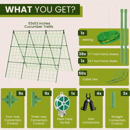 53x53 Cucumber Trellis for Raised Bed - A Frame Vegetable Support - Garden Trellis for Climbing Plants Outdoor - Cucumbers, Pea, Zucchini, Squash, Tomato, Green Bean, Vine, Watermelon, Melon, Pumpkin