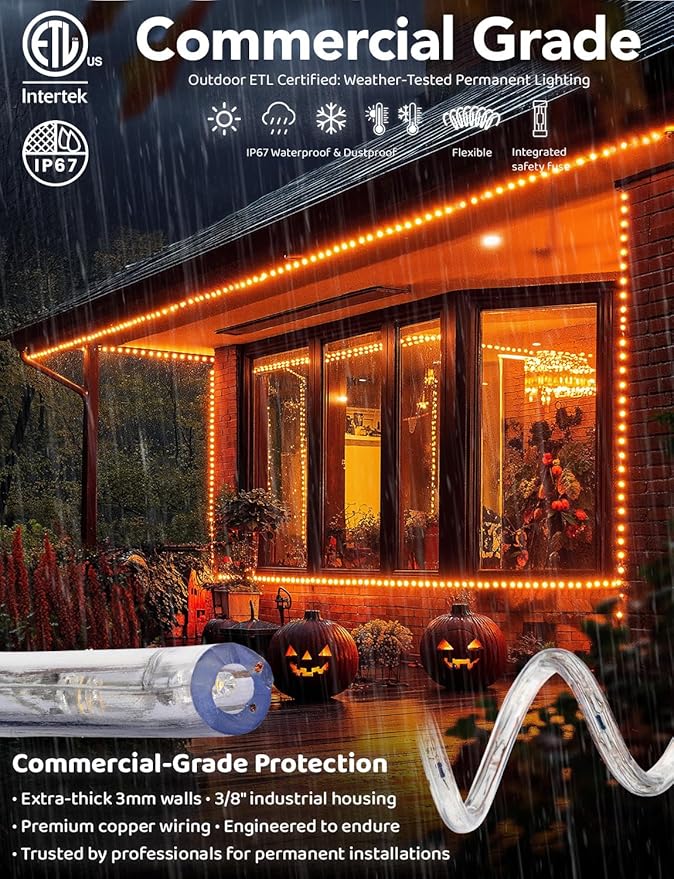 WYZworks 1116LEDs 100ft LED Outside Rope Lights, Outdoor ETL Certified Waterproof Permanent 360 Degree Light Emitting, Flexible Tube, Connectable, Christmas Palm Tree Exterior Landscape, Orange