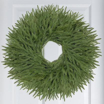 26 Inch Christmas Wreaths for Front Door Real Touch Norfolk Pine Wreath Large Artificial Green Wreath Indoor Outdoor Farmhouse Front Door Holiday Decoration Winter Home Hanging Xmas Decor