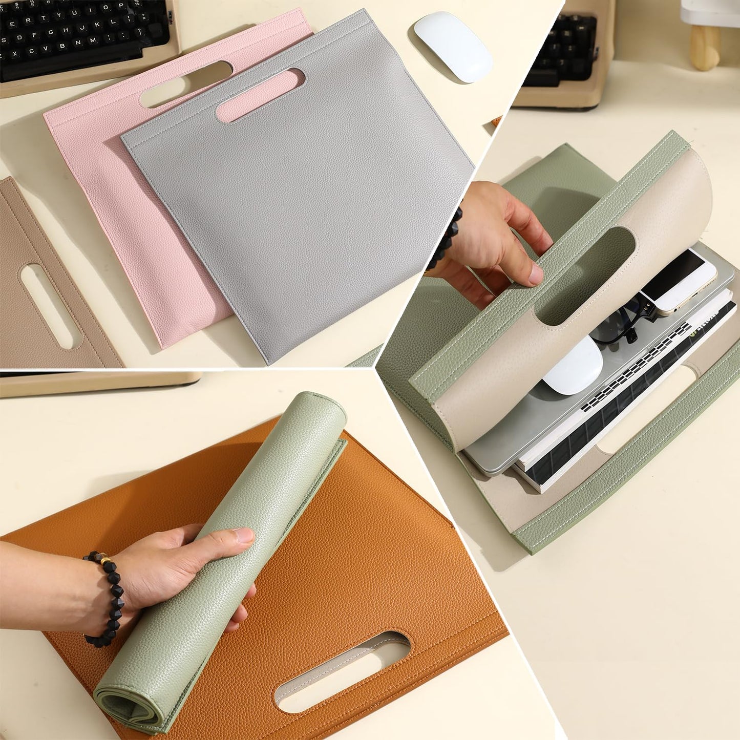 Premium PU Leather Waterproof File Folder & File Jackets & File Pockets Easy to Clean Document Organizer, Multi-Color Options, 13.34x12.56in, Ideal for Students & Professionals(Brown)