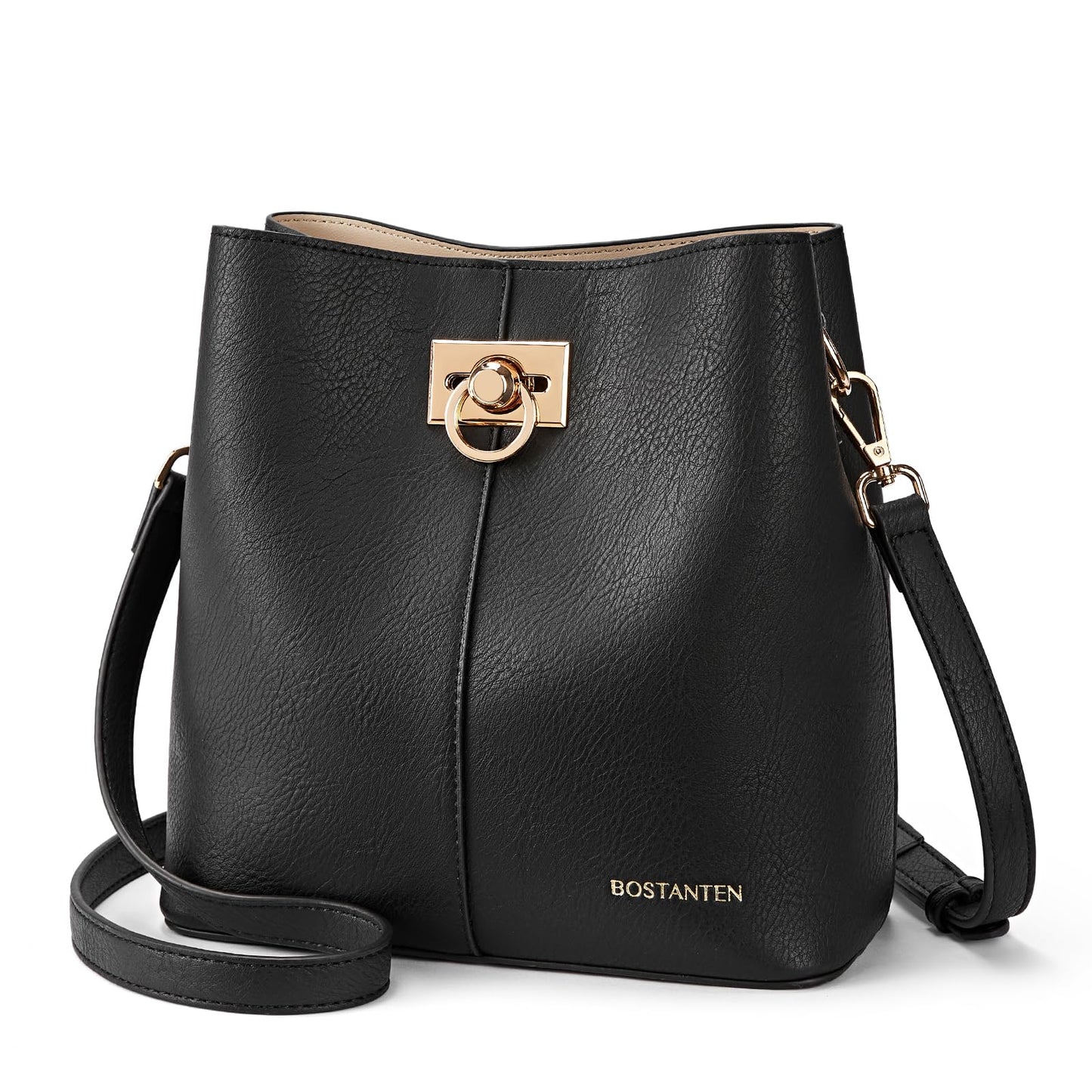 BOSTANTEN Crossbody Bucket Shoulder Bags for Women Vegan Leather Purse Cross Body Handbag Multiple Pockets Black