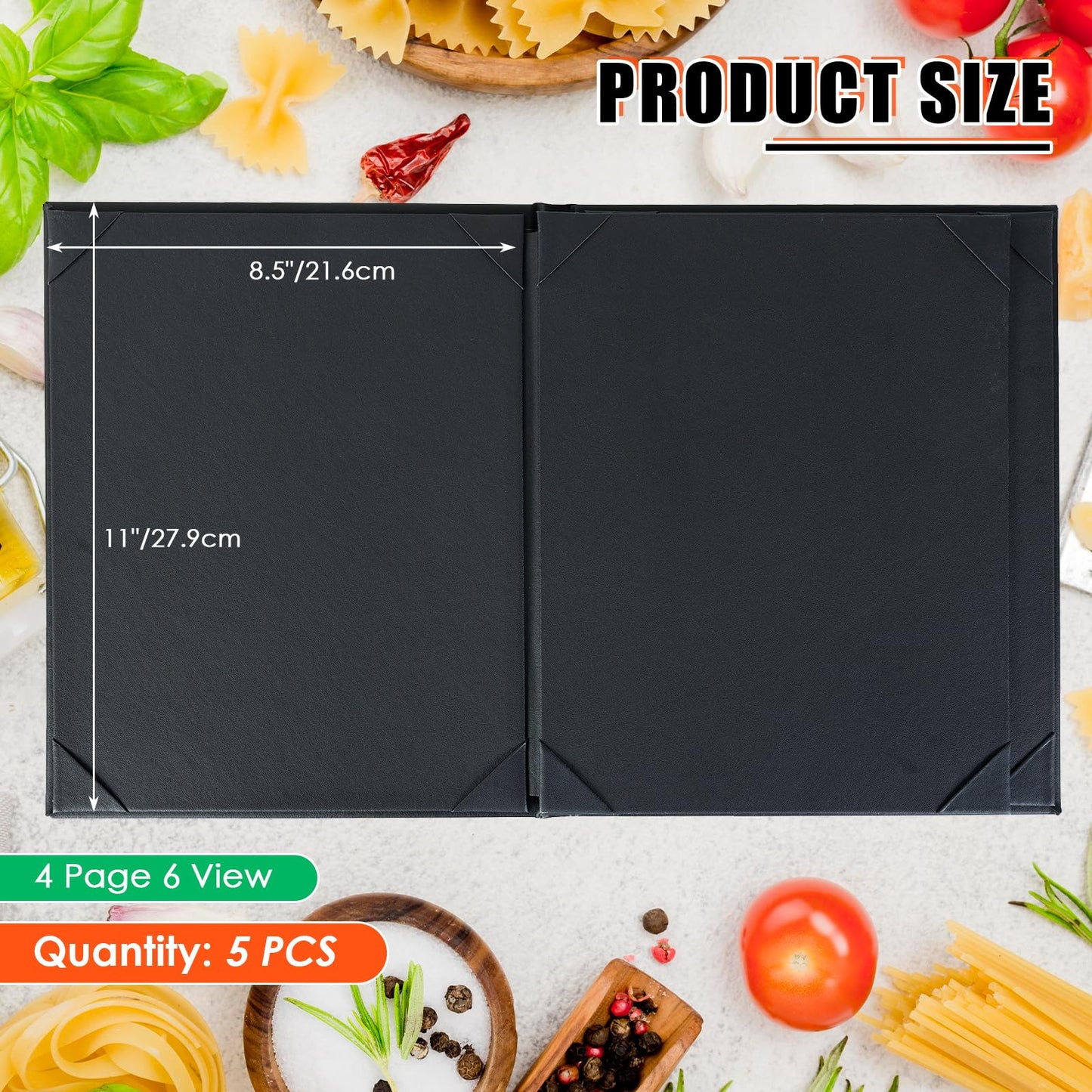 NATGAI 5 Packs Menu Covers 8.5" x 11", 6 View PU Leather Menu Cover Menu Holders, Waterproof 6 View Restaurant Menu Covers, Fit for Restaurant Bar Cafe Hotel Wine List
