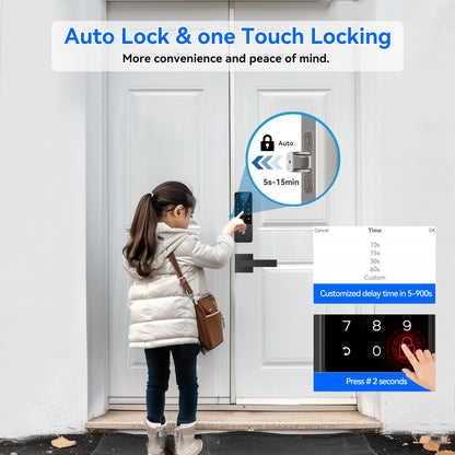 Smart Fingerprint Digital Door Lock - Keypad Lock and 2-Lever Handle Set,Keyless Entry Deadbolt for Front Door, App & Voice Control, Auto-Lock, Anti-Peep,Matte Black