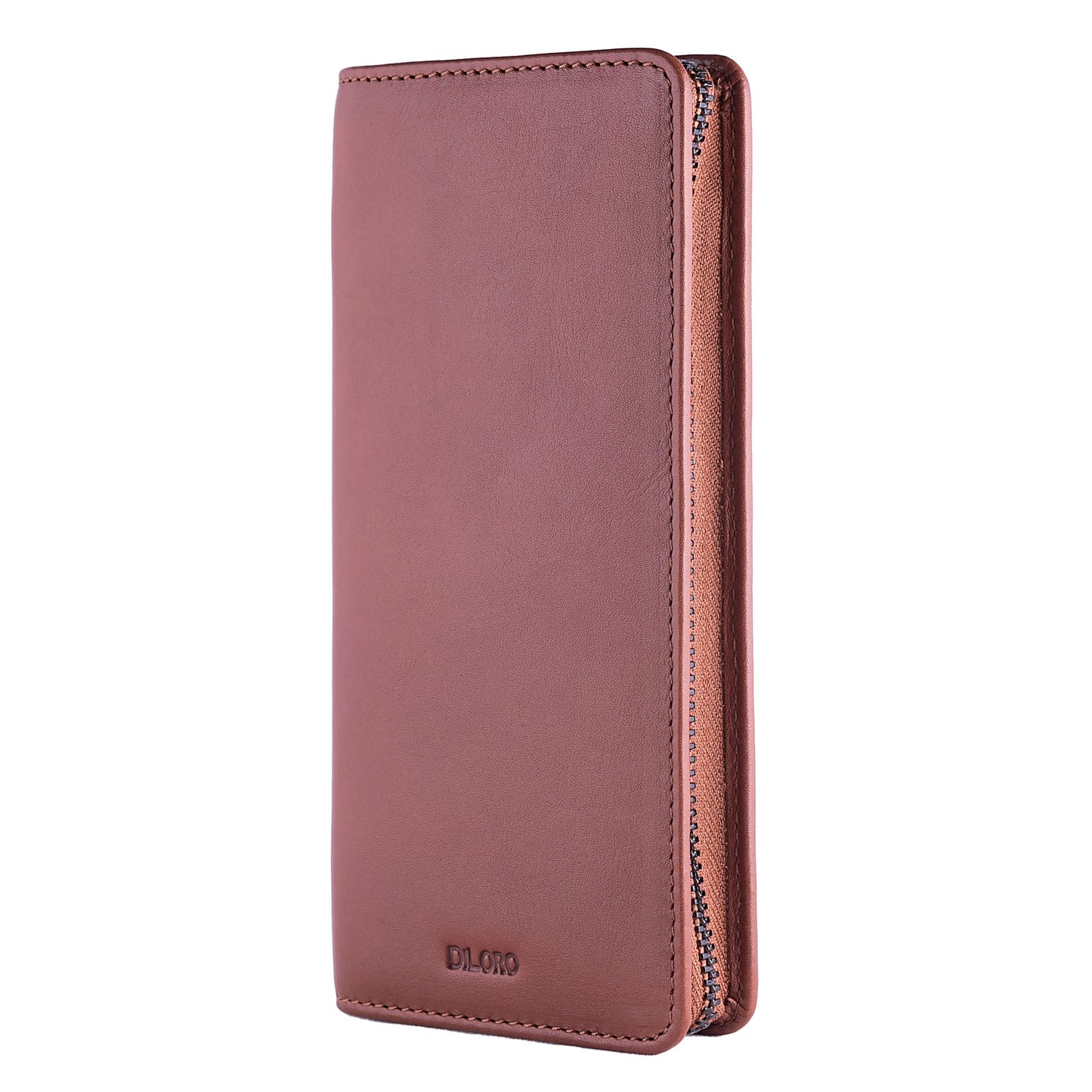 DiLoro Leather Zippered Triple or Quad Pen Case Pencil Pouch Holder for Three or Four Fountain Ballpoint Rollerball Pens or Glasses (Nappa Bugatti)