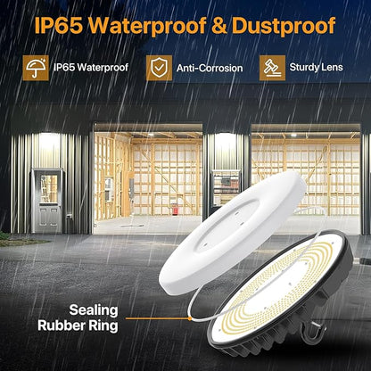Smart Shop Lights 150W - Micware Sensor 18000LM UFO LED High Bay Light with Multi-Function Remote, 10%-100% Dimmable IP65 Waterproof 5000k Garage Lighting 2 Packs (Old Remote)
