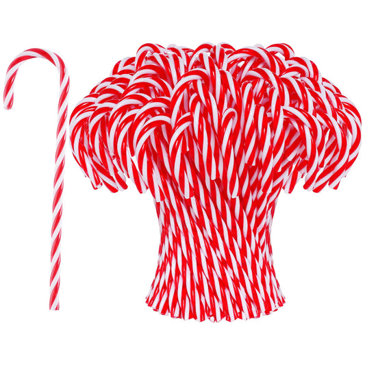 Jmkcoz 100 Pcs Christmas Plastic Candy Cane Christmas Tree Hanging Ornament Twisted Crutch Candy Canes for Xmas Gift Holiday Decoration Party Favor (100, Red and White)