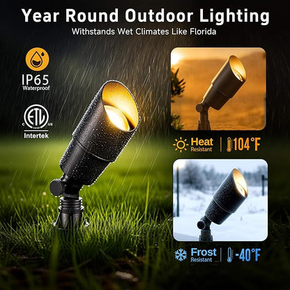 Gardenreet LED Spot Light Outdoor - Die-Cast Brass 12V Uplighting Waterproof, Low Voltage Landscape Lights Metal, Black for Fence Fountain Without MR16 Bulbs (12 Pack)
