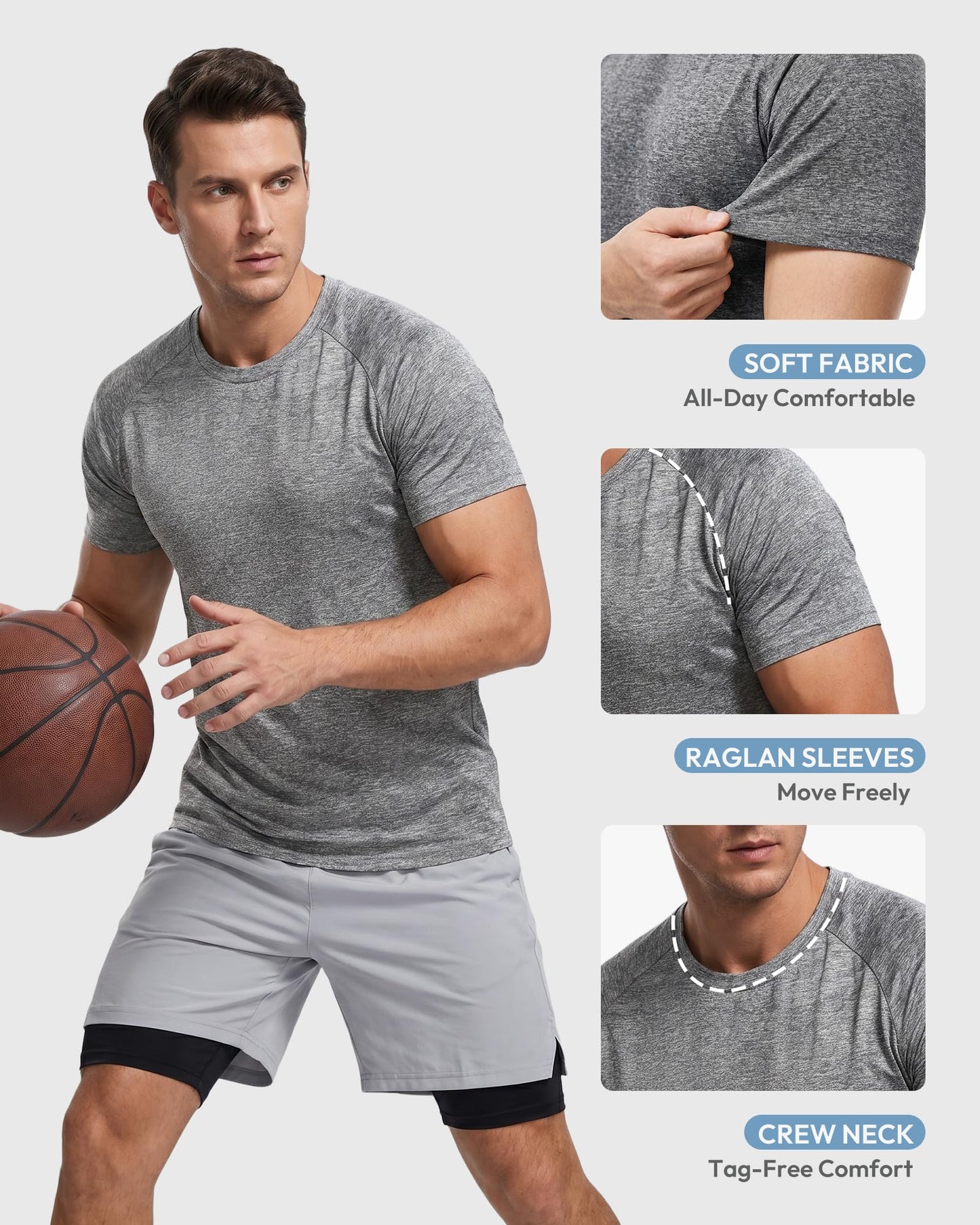 MCPORO Workout Shirts for Men Short Sleeve Quick Dry Athletic Gym Active T Shirt Moisture Wicking 5 Pack Black, Dark Grey, Dark Blue, Army Green, Wine Red XX-Large