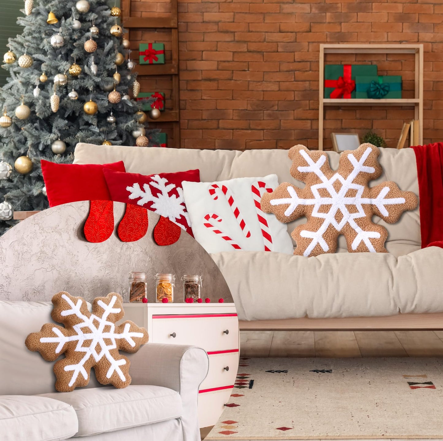 Marsui Christmas Snowflake Pillow 16 Inch, Soft Plush Christmas Shaped Decorative Throw Pillow for Couch, Bed, or Home Decor, Snowflake Shaped Cushion for Xmas Holiday Party Decorations