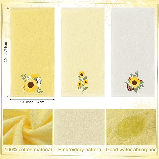 Sunflower Hand Towels Farmhouse Yellow Sunflower Bathroom Decor 14x29 Inch