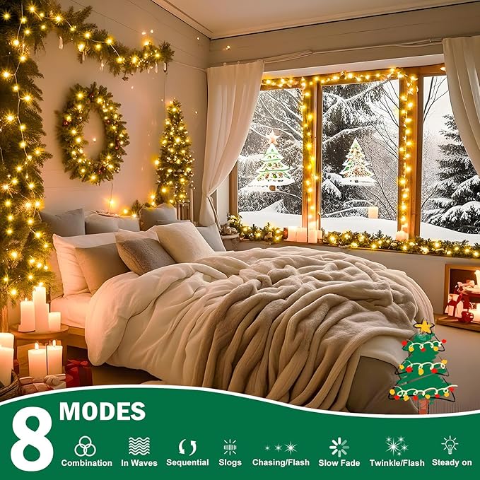 SAUIRS 60FT 160 LED Christmas Lights Outdoor String Lights with 8 Modes Timer Waterproof Fairy Light Plug in for Outside Indoor Party Xmas Palm Tree Yard Wedding Decorations(Warm White)