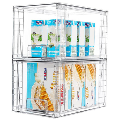 Vtopmart 2Pack Large Stackable Pantry Storage Drawers, Clear Organizer Bins with Handles, Acrylic Drawer Organizers for Kitchen, Pantry, Bathroom Undersink, Cabinet Organization and Storage