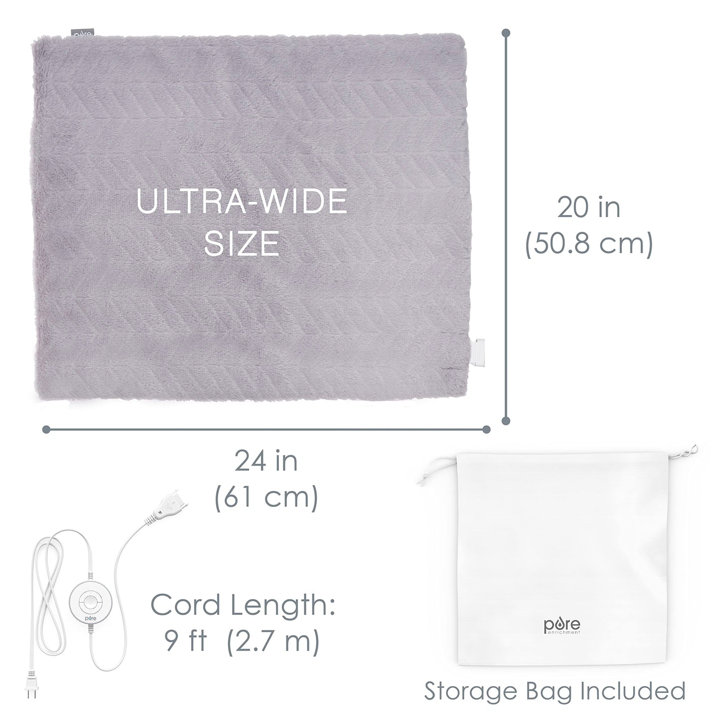 Pure Enrichment PureRadiance Luxury Heating Pad for Cramps, Back, Neck, & Shoulder Pain Relief, Patented Design, Soft Faux Fur & Micromink, 6 Heat Settings, Machine Washable, 12”x24”(Cloud)