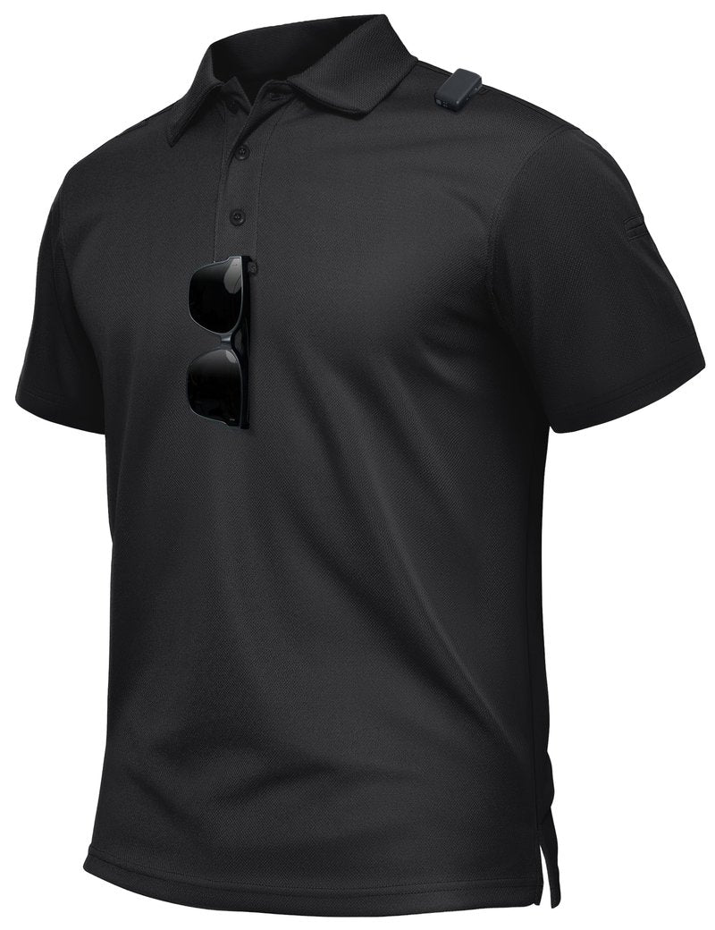 TACVASEN Polo Shirts for Men Dry Fit Short Sleeve Performance Collared Shirt Light UPF 50+ Tactical Work Golf Polos Black, XL