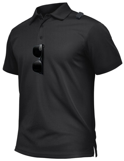 TACVASEN Polo Shirts for Men Dry Fit Short Sleeve Performance Collared Shirt Light UPF 50+ Tactical Work Golf Polos Black, XL