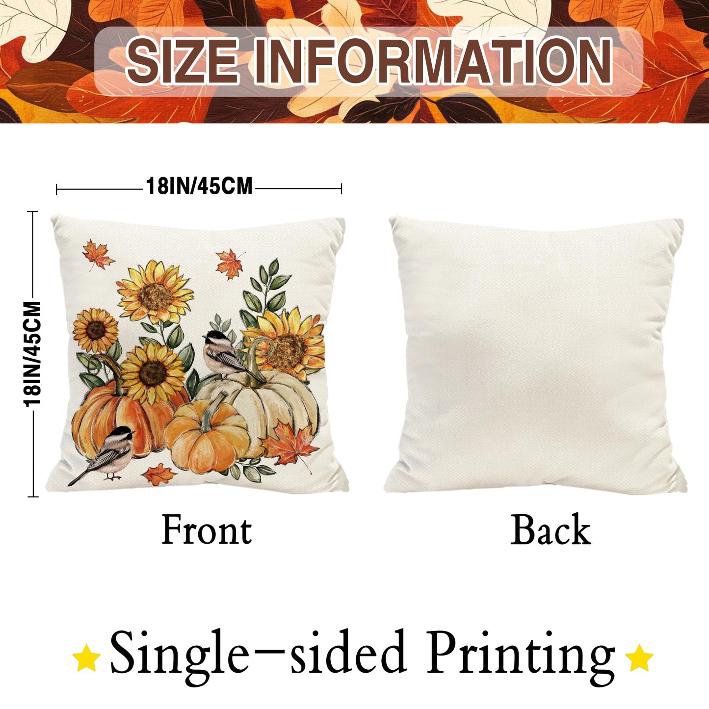Tikeciti Fall Sunflower Pillow Covers Orange Pumpkin 18 x 18 Inch Throw Pillows, Thanksgiving Hello Autumn Floral Seasonal Decorative Farmhouse Cushion Case for Sofa Couch Set of 4