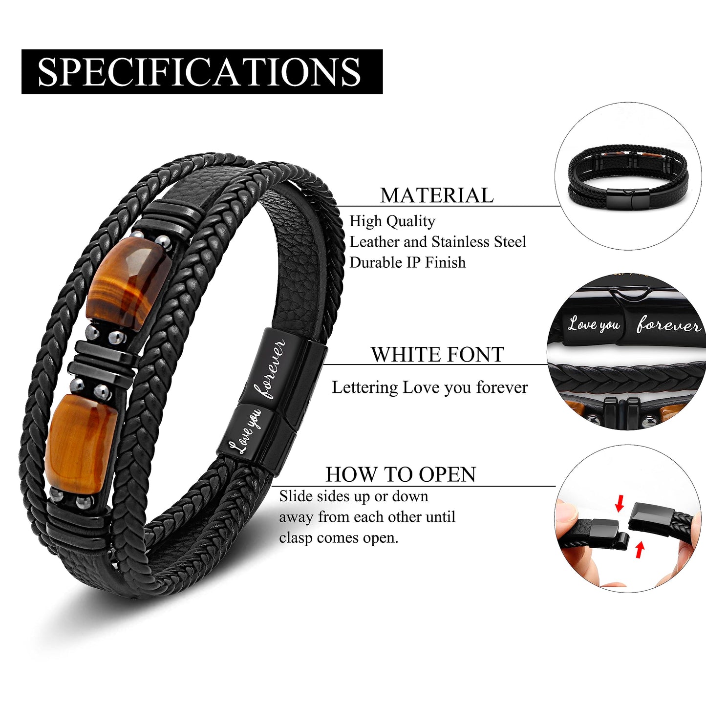 JoycuFF Gift for Boyfriend from Girlfriend to My Love Leather Bracelet for Men Love You Forever Birthday Anniversary Present Thank You Gift