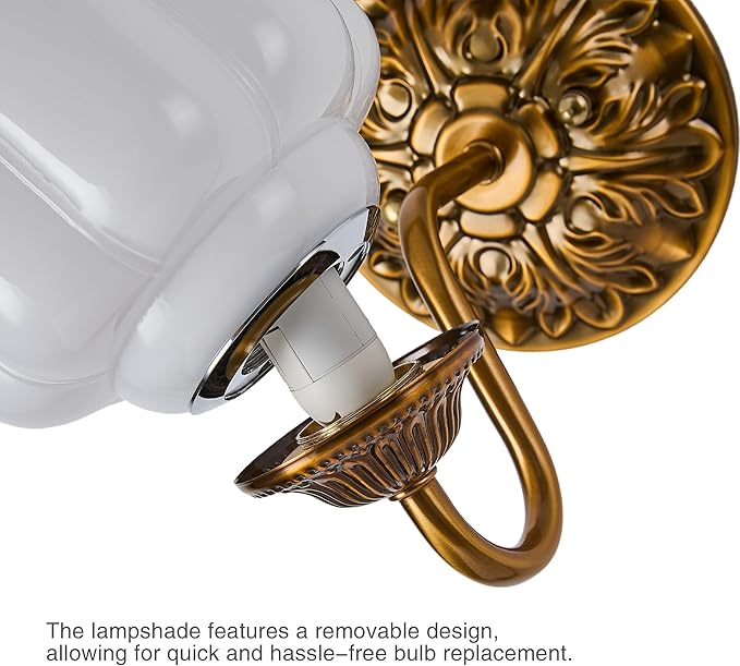 Vintage Brass Wall Sconce Light Fixture with Milk White Glass Shade, Retro Glass Wall Lamp, Indoor Wall Light for Bedroom, Living Room, Hallway