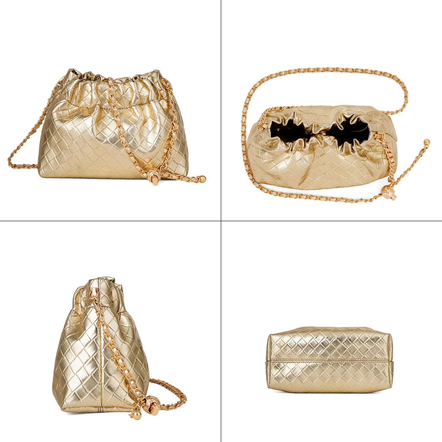 Kiss Sea Woven Crossbody Clutch Purses for Women Vegan Leather Dumpling Evening Bag ＆ Designer Shoulder Handbags Glod