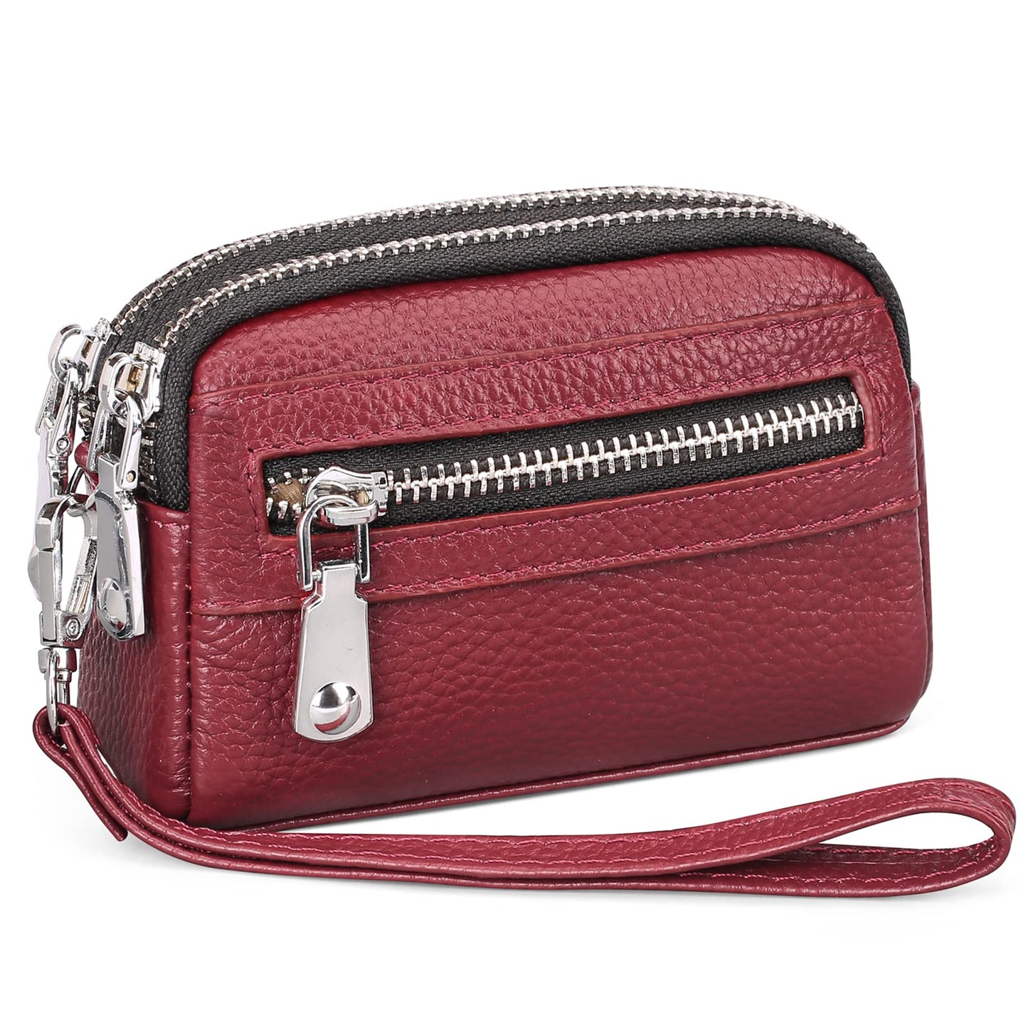 SENDEFN Coin Purse for Women Leather Wristlet Double Zip Around Small Change Pouch
