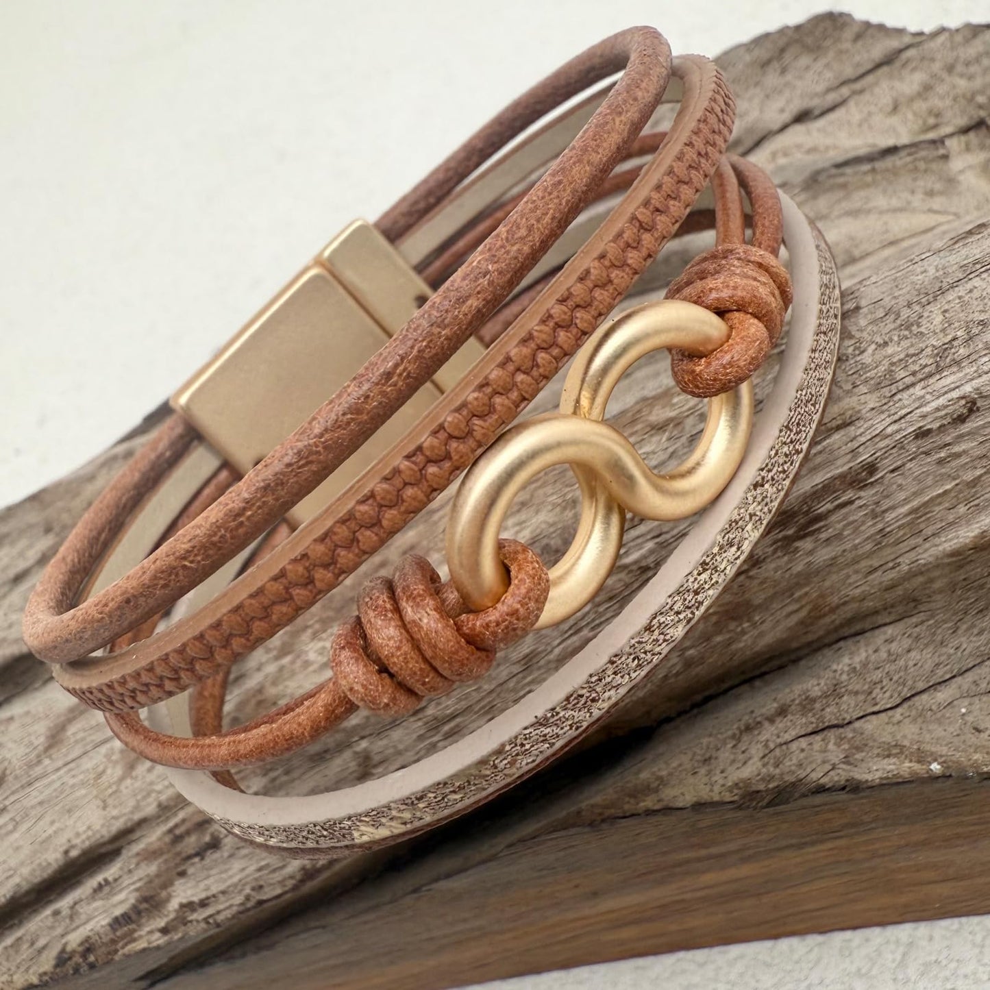 YYWANGART Infinity Leather Bracelet Bangle Multi-layer Brown Leather Wrap Bracelet Gold Infinity Symbol Bracelet for Women Christmas Gift