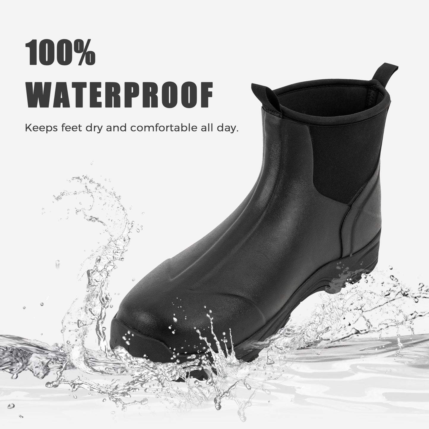Ubon Insulated Rubber Boots for Men Waterproof Short Rain Boots Black 10