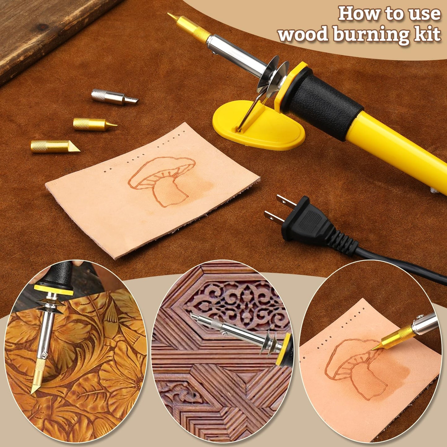 Leather Stamping Tools, Leather Carving Set, Working Kit for Beginners with Wood Burning Kit, Stamp Punch Set and Adjustable Swivel Knife, Carving Working Saddle Making